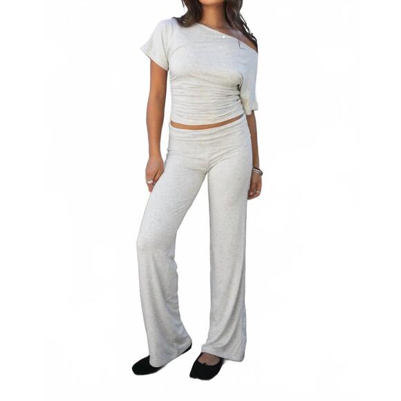 TIC TOC Pants - NEW TIC TOC sora fold over flare leggings in heather white